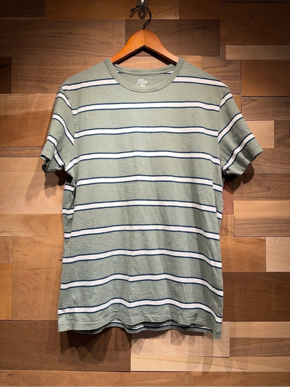 J. Crew Sage Green Striped Crewneck Tee